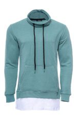 Point Collar T-Shirt Detailed Green Men's Sweatshirt