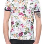 Polo Neck Floral Pattern Green T-Shirt - Wessi