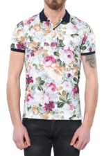 Polo Neck Floral Pattern Green T-Shirt