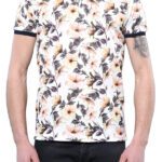 Polo Neck Floral Pattern Orange T-Shirt - Wessi