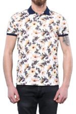 Polo Neck Floral Pattern Orange T-Shirt