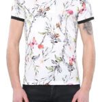 Polo Neck Floral Pattern Yellow T-Shirt - Wessi