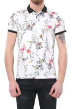 Polo Neck Floral Pattern Yellow T-Shirt