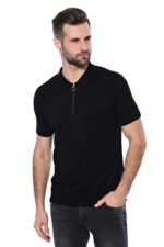 Polo Neck Plain Black Knitted T-Shirt
