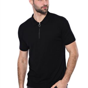 Polo Neck Plain Black Knitted T-Shirt - Wessi