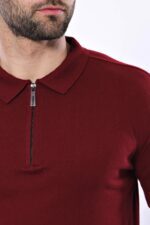 Polo-Neck-Plain-Claret-Red-Knitted-T-Shirt-Wessi-1