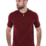 Polo Neck Plain Claret Red Knitted T-Shirt - Wessi