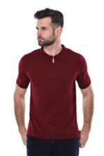 Polo Neck Plain Claret Red Knitted T-Shirt