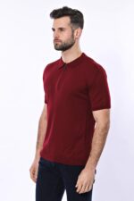Polo-Neck-Plain-Claret-Red-Knitted-T-Shirt-Wessi-2
