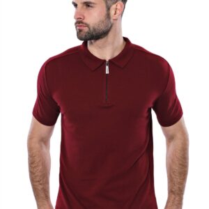 Polo Neck Plain Claret Red Knitted T-Shirt - Wessi