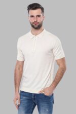 Polo Neck Plain Cream Knitted T-Shirt