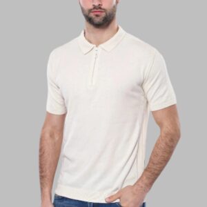 Polo Neck Plain Cream Knitted T-Shirt - Wessi