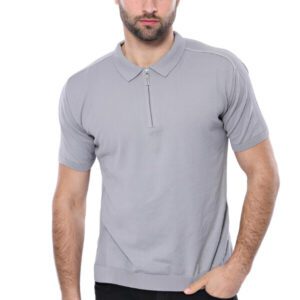 Polo Neck Plain Grey Knitted T-Shirt - Wessi
