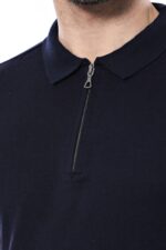 Polo-Neck-Plain-Navy-Knitted-Blue-Men-T-Shirt-Wessi-1