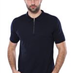 Polo Neck Plain Navy Knitted Blue Men T-Shirt - Wessi