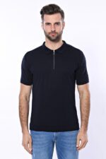 Polo-Neck-Plain-Navy-Knitted-Blue-Men-T-Shirt-Wessi-2