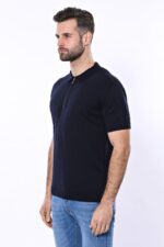 Polo-Neck-Plain-Navy-Knitted-Blue-Men-T-Shirt-Wessi-3