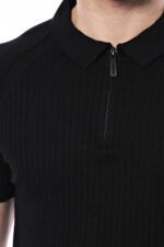 Polo-Zippered-Patterned-Black-Knitted-T-Shirt-Wessi-1