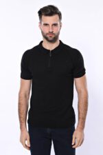 Polo-Zippered-Patterned-Black-Knitted-T-Shirt-Wessi-2