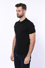 Polo-Zippered-Patterned-Black-Knitted-T-Shirt-Wessi-3