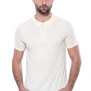Polo Zippered Patterned Cream Knitted T-Shirt - Wessi