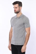 Polo-Zippered-Patterned-Grey-Knitted-T-Shirt-Wessi-2
