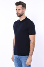 Polo-Zippered-Patterned-Knitted-Navy-Blue-Men-T-Shirt-Wessi-2