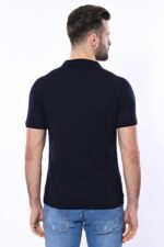 Polo-Zippered-Patterned-Knitted-Navy-Blue-Men-T-Shirt-Wessi-3