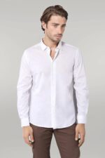 Poly Cotton Slim Fit Cream Shirt