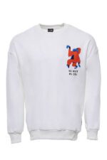 Printed White Circle Neck Men's Sweatshirt