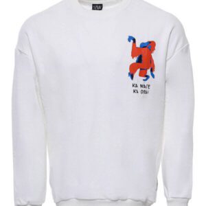 Printed White Circle Neck Men's Sweatshirt - Wessi