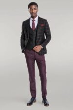 Purple-Vested-Slim-Fit-Checked-Black-Men-Suit-Wessi-1