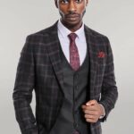 Purple Vested Slim Fit Checked Black Men Suit - Wessi