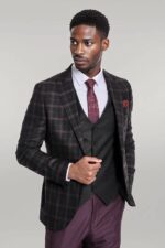 Purple-Vested-Slim-Fit-Checked-Black-Men-Suit-Wessi-5