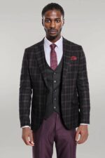 Purple-Vested-Slim-Fit-Checked-Black-Men-Suit-Wessi-7