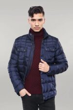 Quilted Navy Blue Men Winter Coat