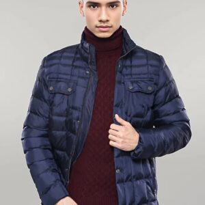 Quilted Navy Blue Men Winter Coat - Wessi