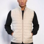 Quilted Sleeveless Beige Men Down Vest - Wessi