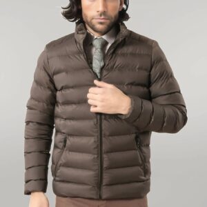 Quilted Standing Collar 2 Pockets Short Khaki Men Down Coat - Wessi