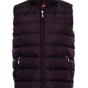 Quilted Zippered Burgundy Men Down Vest - Wessi
