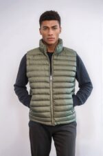 Quilted Zippered Khaki Men Down Vest
