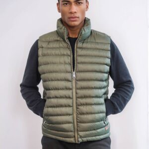Quilted Zippered Khaki Men Down Vest - Wessi