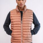 Quilted Zippered Light Brown Men Down Vest - Wessi