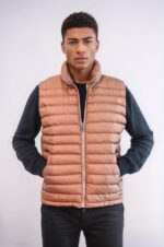 Quilted Zippered Light Brown Men Down Vest