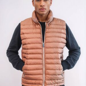 Quilted Zippered Light Brown Men Down Vest - Wessi