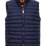 Quilted Zippered Navy Blue Men Down Vest - Wessi
