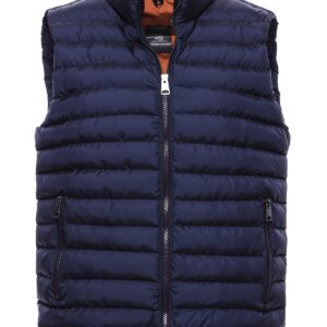 Quilted Zippered Navy Blue Men Down Vest - Wessi