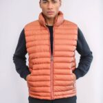 Quilted Zippered Orange Men Down Vest - Wessi