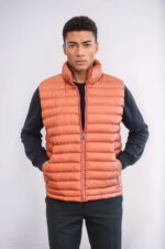 Quilted Zippered Orange Men Down Vest