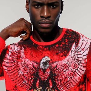 Red Eagle Patterned Slim Fit Sweatshirt - Wessi